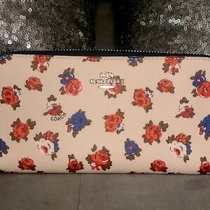Coach Tea Flowered Zippered Wallet